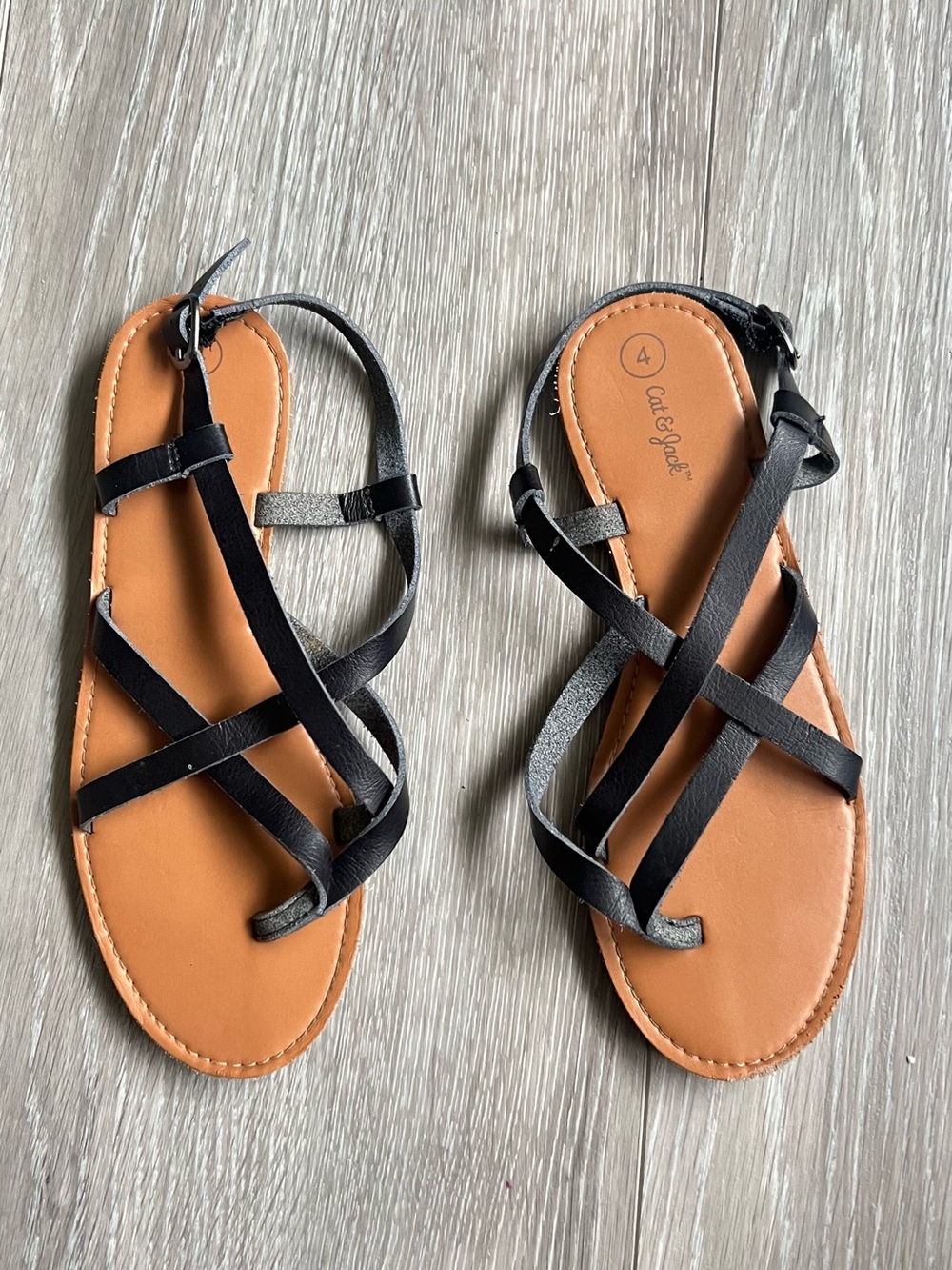 Cat & Jack Black Strappy Sandals with Tan Footbed